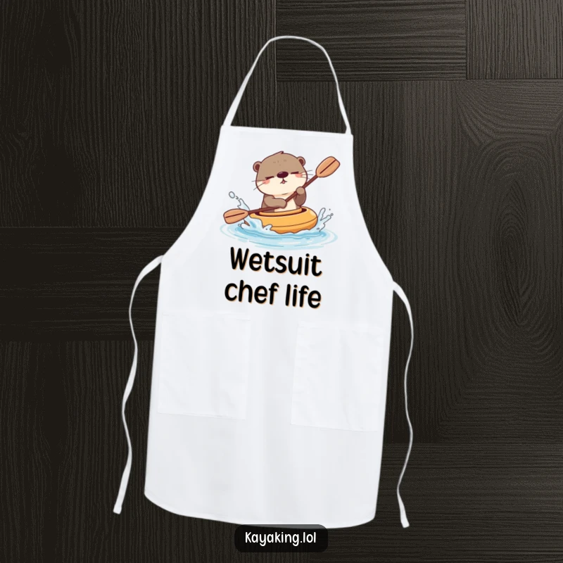 Funny winking otter splashing water playfully from its kayak, making this apron a fun and practical kitchen accessory. It’s otter-ly useful.