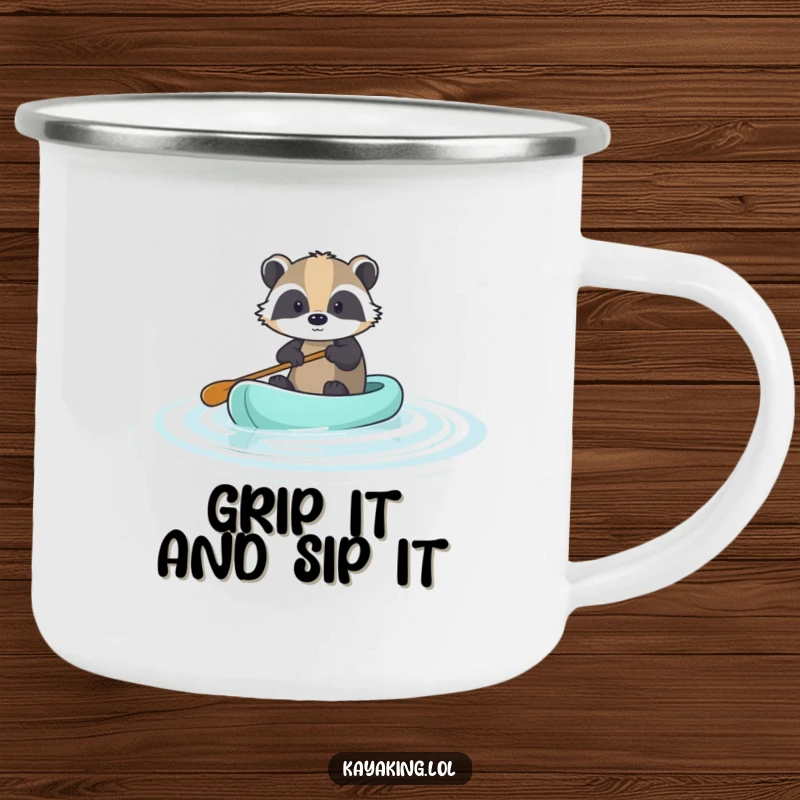 Funny Brave Badger Paddle Camping Mug: A brave badger's steady paddle, durable and humorous for outdoor use.
