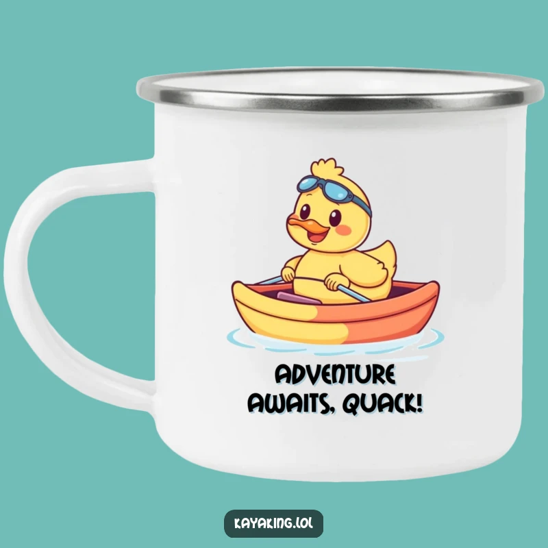 Funny Duck Kayak Camping Mug: Smiling Duck Adventure, Perfect Funny Gift!