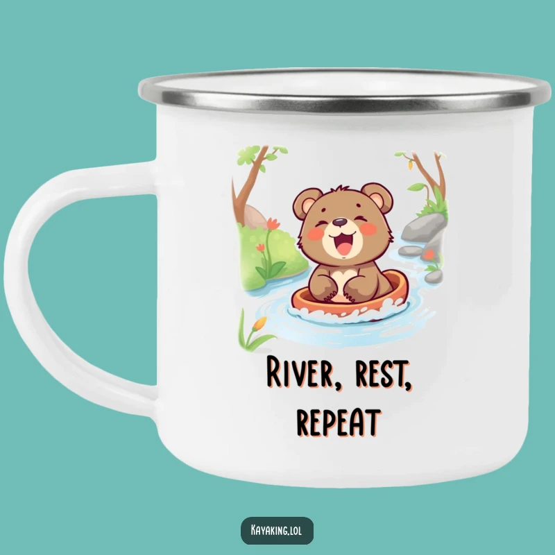 Funny Bear Cub Stream Camping Mug: Adventure Laughs, Hilarious Gift