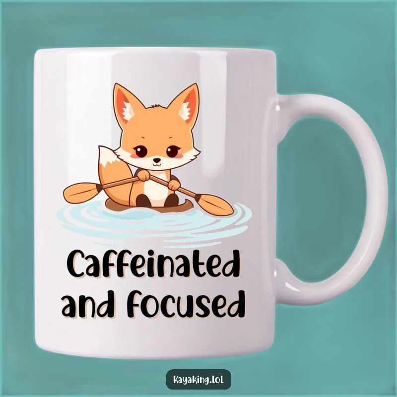 Funny Determined Fox Kayak Mug: Energetic Paddler Wildlife Humor Gift