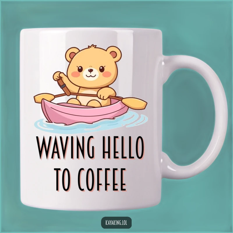 Funny Happy Bear Kayak Mug: Cheerful Greeting Design, Perfect Gift for Bear Lovers