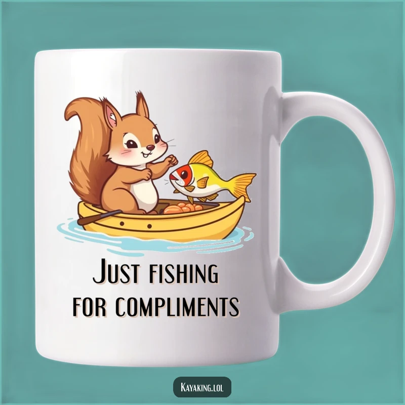 Funny Squirrel Kayak Fishing Mug: Humorous Animal Design, Perfect Gift for Anglers
