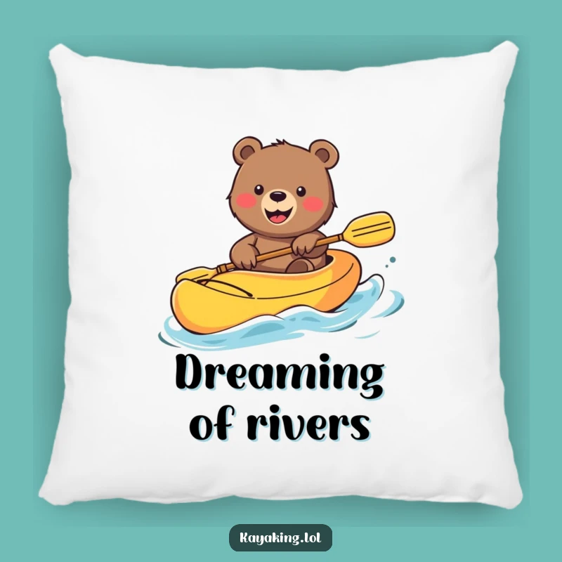 Funny Bear Kayak Pillow: Smiling Grizzly's Cozy Wave, Comfort & Hilarious Funny Gift