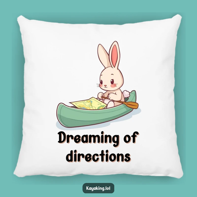 Funny Bunny Kayak Map Pillow: Cozy Explorer Cushion, Perfect Gift