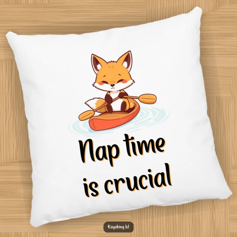 Funny Determined Fox Paddle Pillow: A determined fox paddling energetically, soft and humorous decor.
