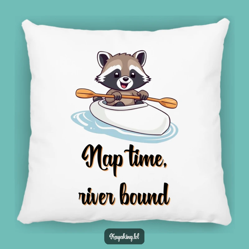 Funny Raccoon Kayak Pillow: Joyful Paddler Comfort Gift