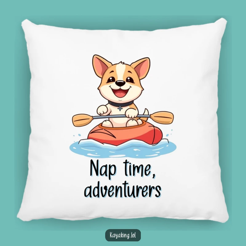 Funny Happy Dog Kayaking Pillow: Smiling Pup Paddles, Soft & Comfy Funny Gift