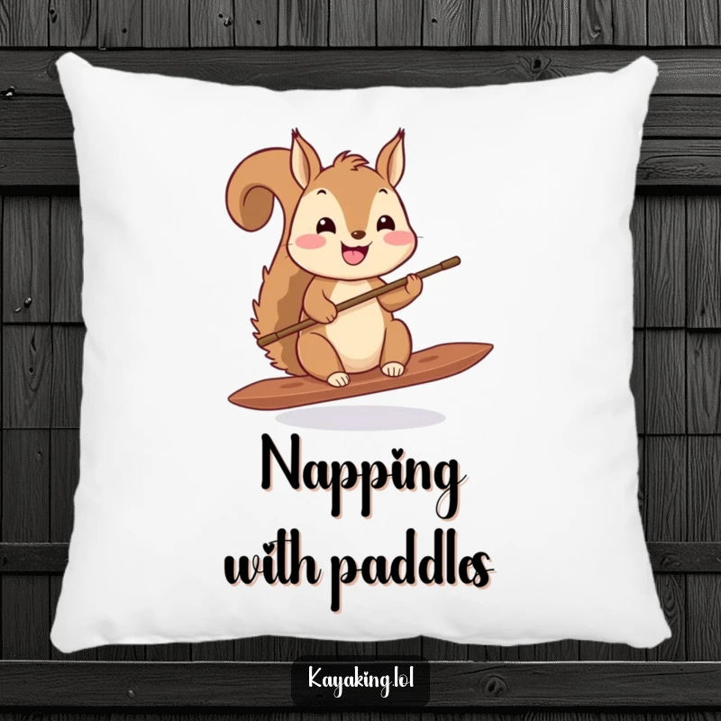 Funny squirrel paddling pillow, a happy squirrel with a tiny paddle, soft decorative cushion, adds charm to any room.