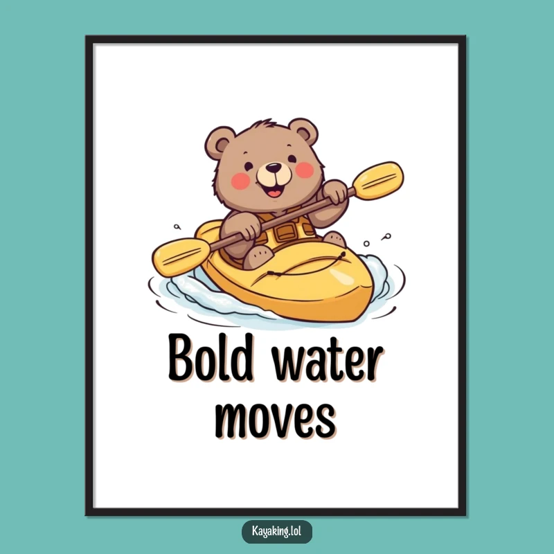Funny Bear Kayaking Digital Art Brave Wall Decor Gift
