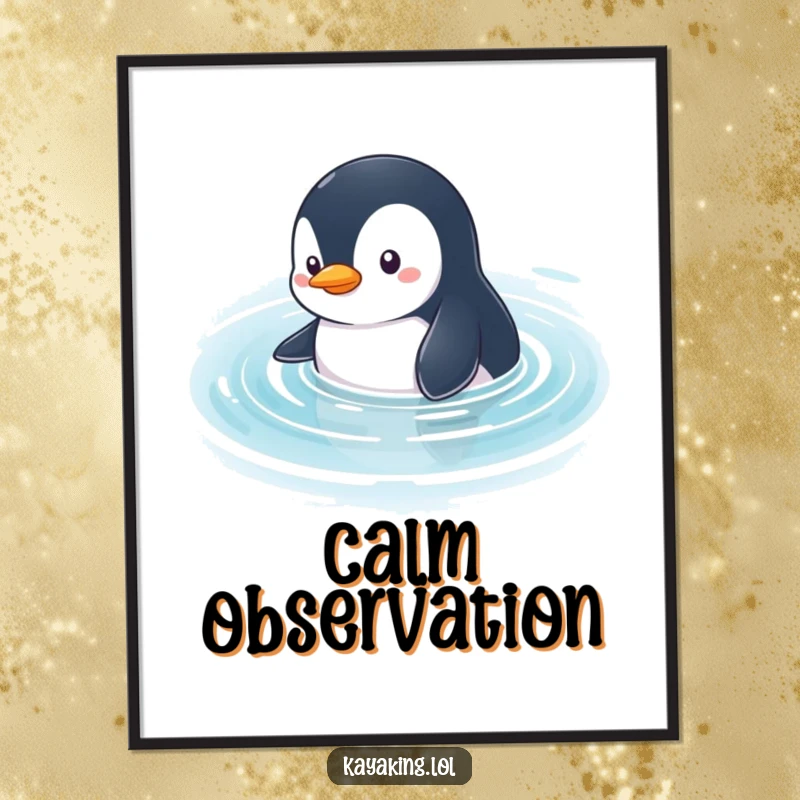 Funny Penguin Digital Art: Curious penguin glides through calm water, looking around, perfect for serene wall art.