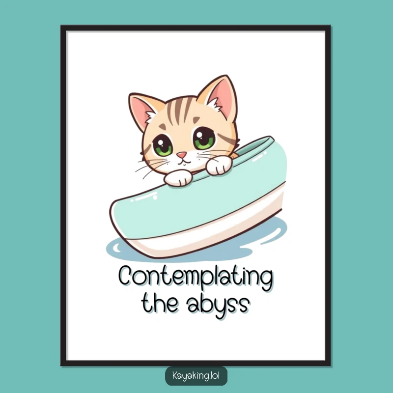 Funny Cat Kayak Digital Art: Curious Kitty Peeking Scene, Perfect Funny Gift!