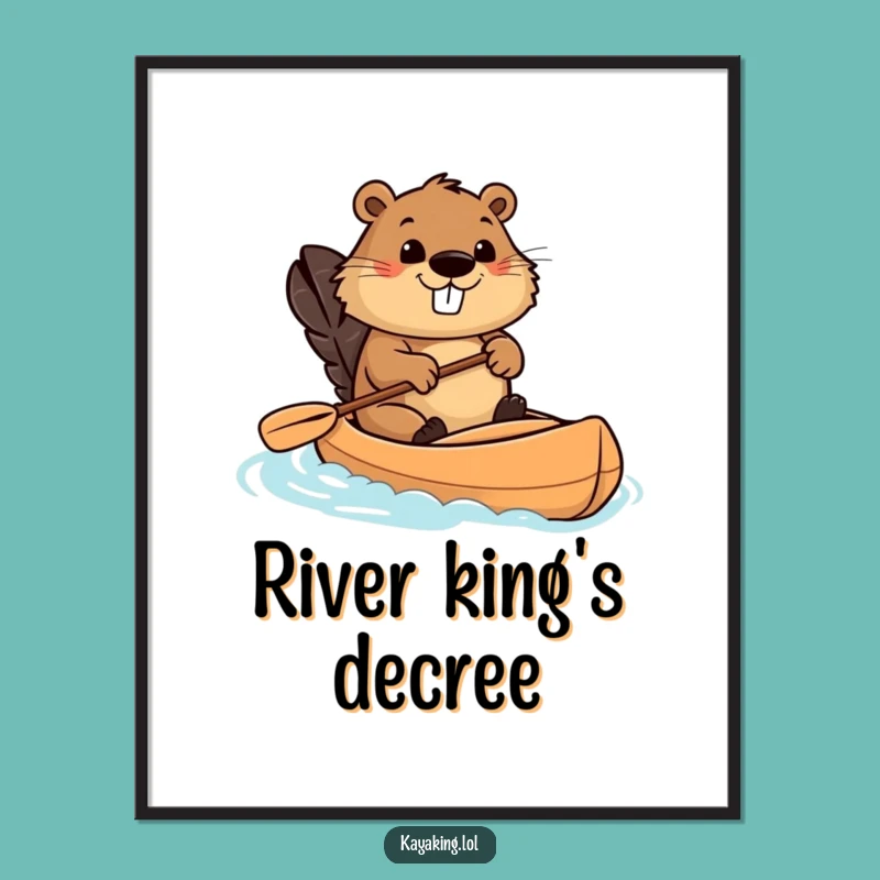 Funny Beaver Kayaking Digital Art Print: Determined Paddler's Hilarious Wall Decor