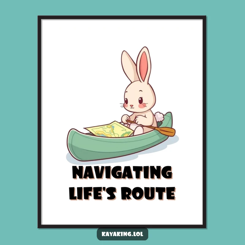 Funny Bunny Kayak Map Digital Print: Curious Art, Perfect Gift for Art Lovers