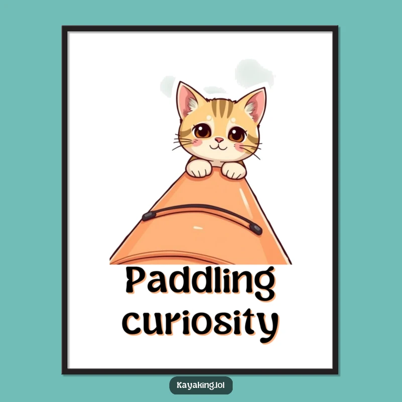 Funny Curious Cat Kayak Digital Art - Instant Whimsy Print