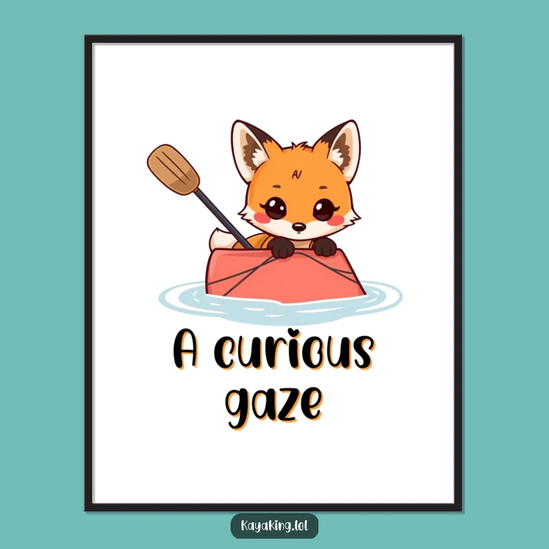 Funny Curious Fox Kayaking Digital Art Intriguing Wall Decor Gift
