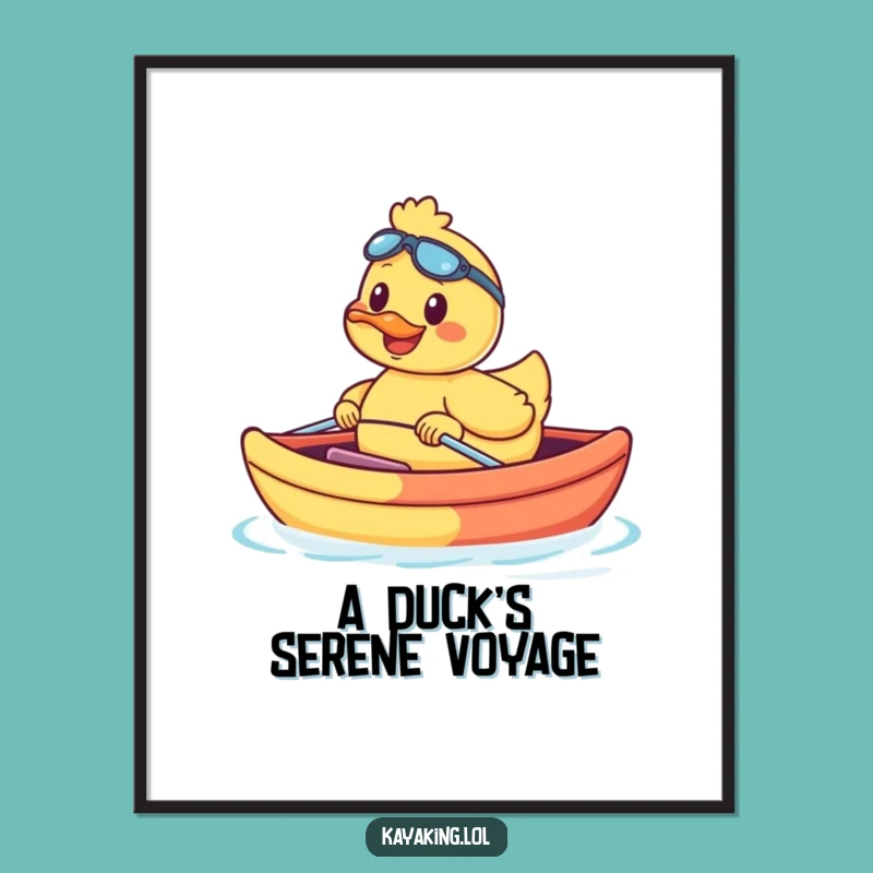 Funny Duck Kayak Digital Art: Smiling Duck Floating Scene, Perfect Funny Gift!