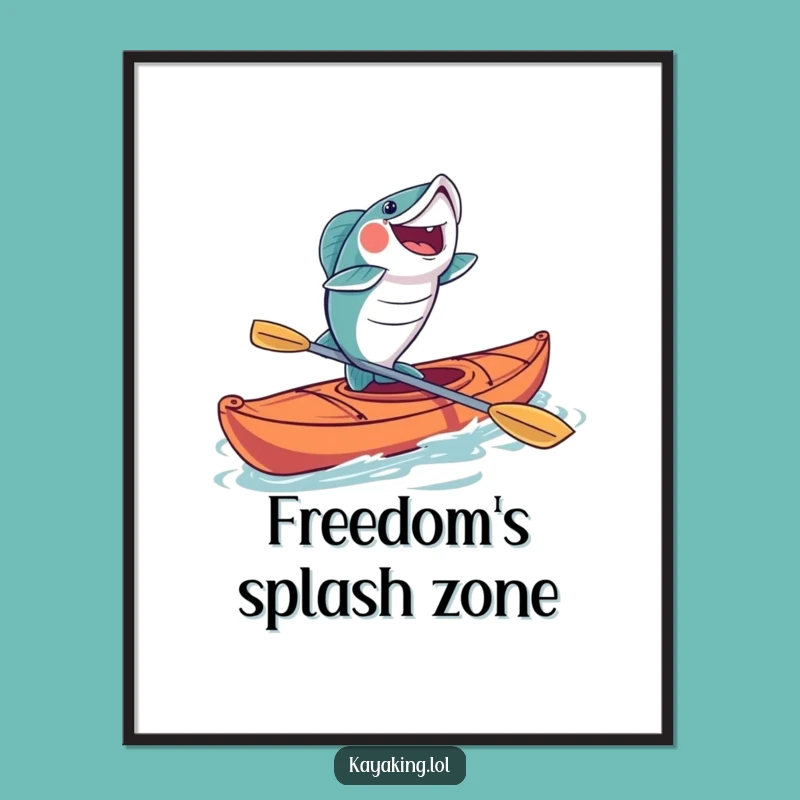 Funny Fish Kayaking Digital Art Print: Joyful Leaper's Hilarious Wall Art