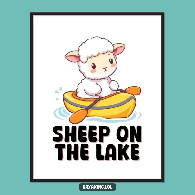 Funny Fluffy Sheep Kayak Digital Art - Instant Cute Cartoon Download