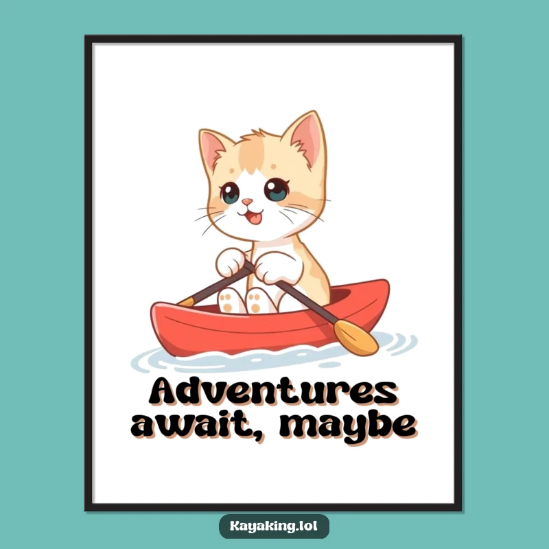 Funny Kitten Kayak Digital Art: Instant Download, Adorable Funny Gift