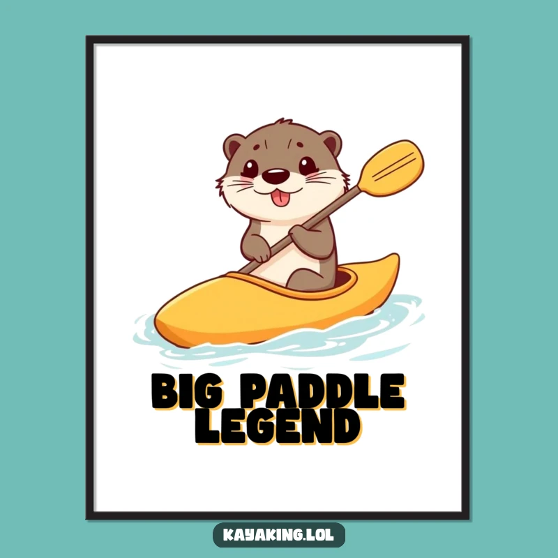 Funny Otter Kayak Digital Art: Oversized Paddle Humor Decor