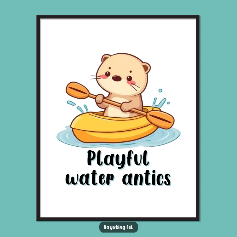 Funny Otter Kayaking Digital Art Playful Wall Decor Gift