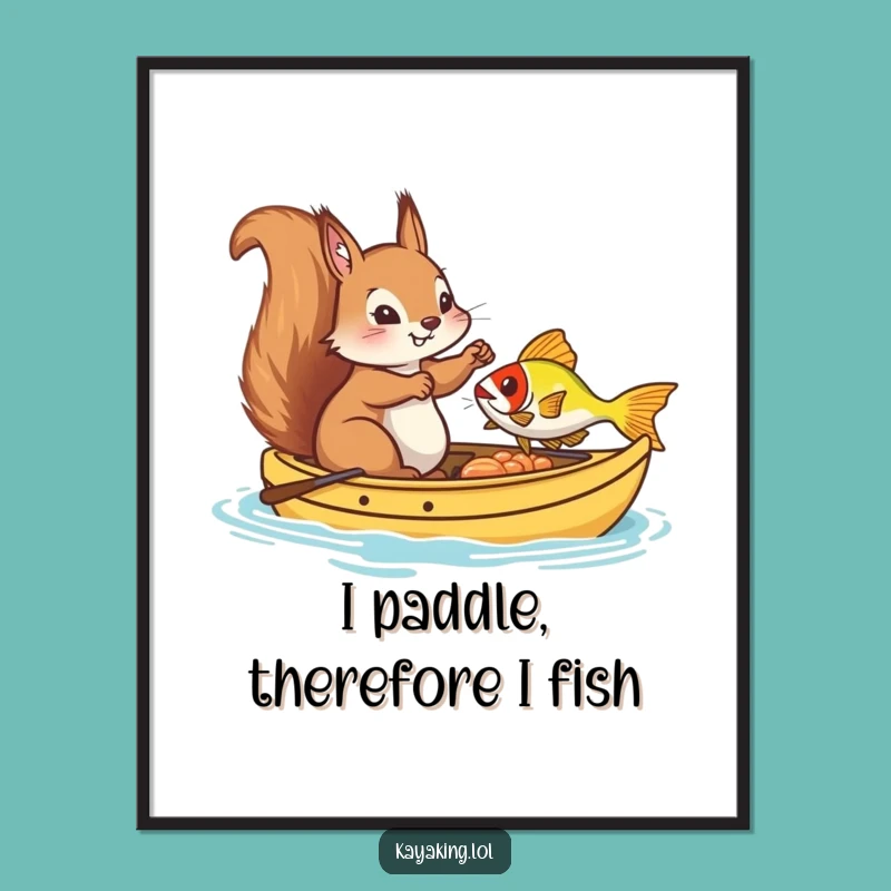 Funny Squirrel Kayak Fishing Digital Print: Humorous Art, Perfect Gift for Art Lovers