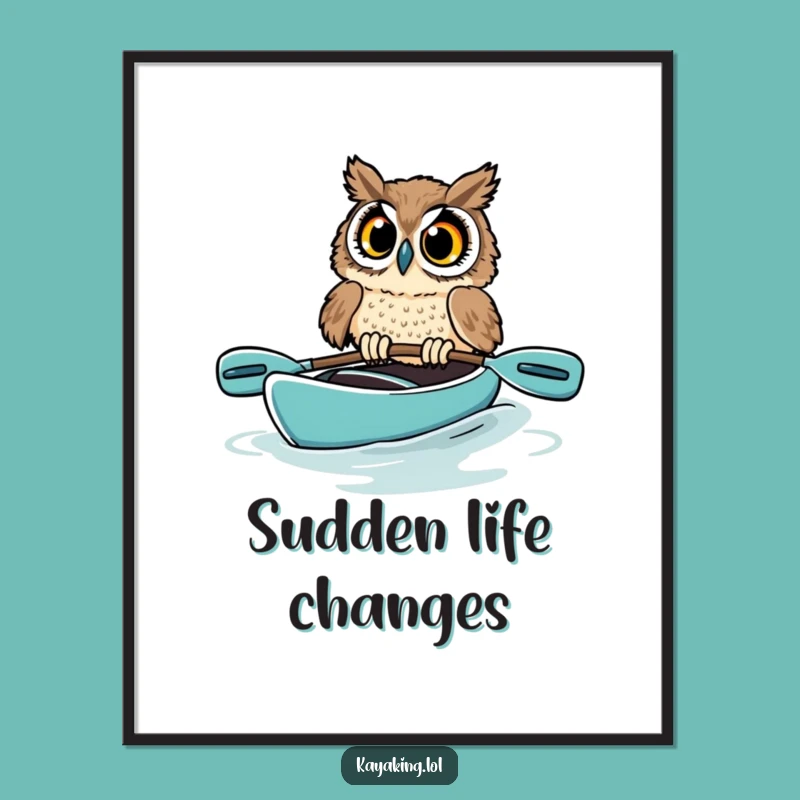Funny Startled Owl Digital Print: Hilarious Kayak Art for Instant Download