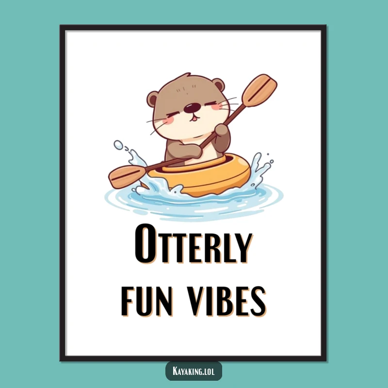 Funny Winking Otter Kayak Digital Art - Instant Playful Cartoon Download