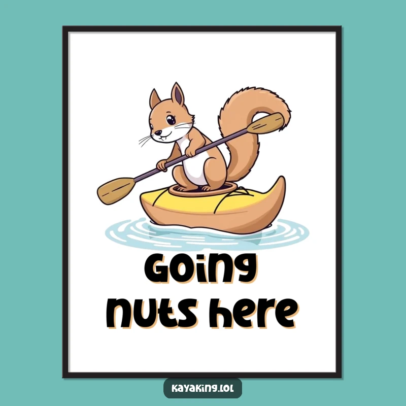 Funny Squirrel Kayaking Digital Art: Hilarious Animal Print for Instant Decor