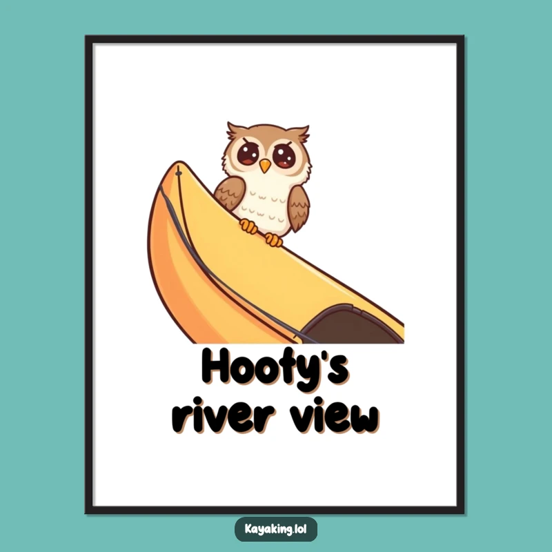 Funny Giggling Owl Kayak Digital Art - Instant Humorous Cartoon Download