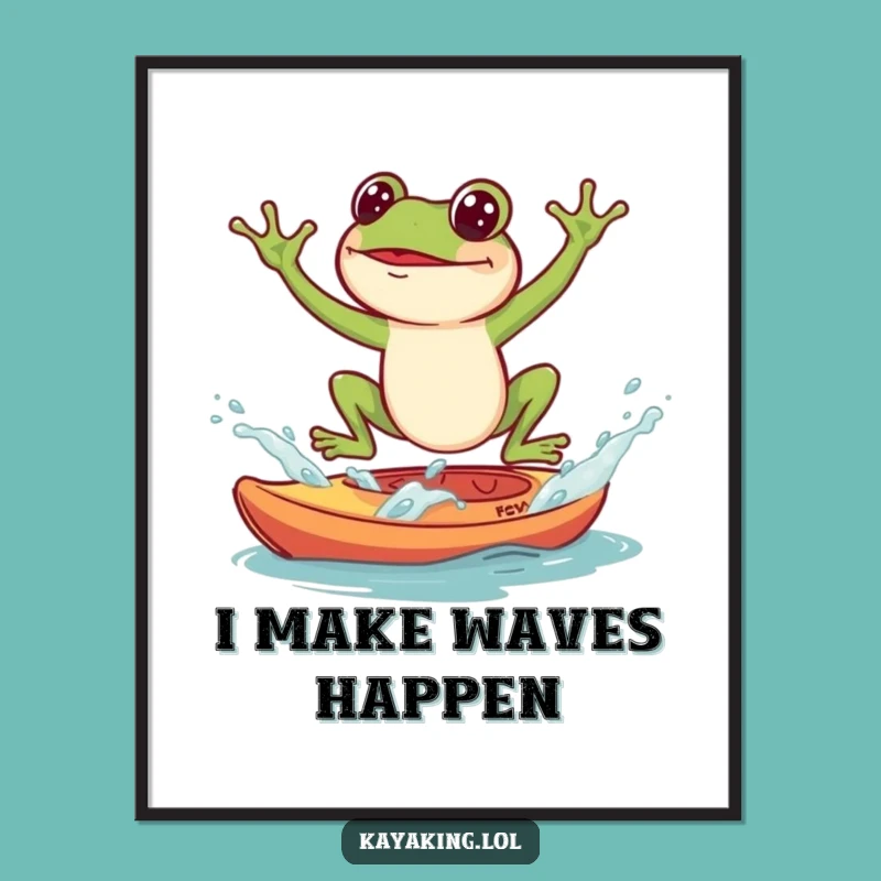 Funny Frog Kayak Splash Digital Print: Humorous Art, Perfect Gift for Art Lovers