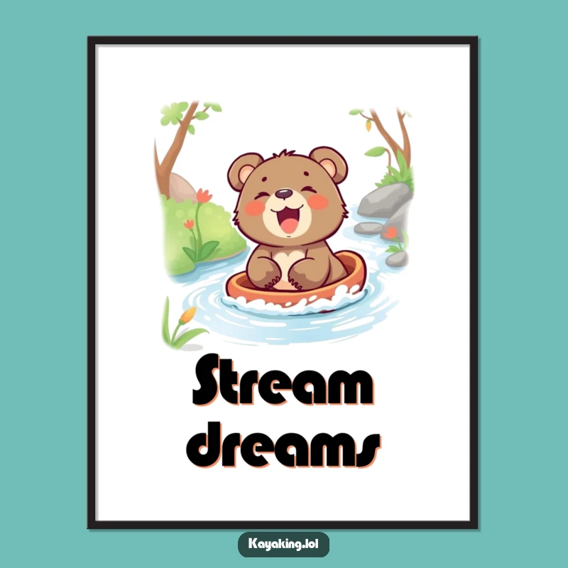 Funny Bear Cub Stream Digital Print: Instant Laugh-Out-Loud Art Gift