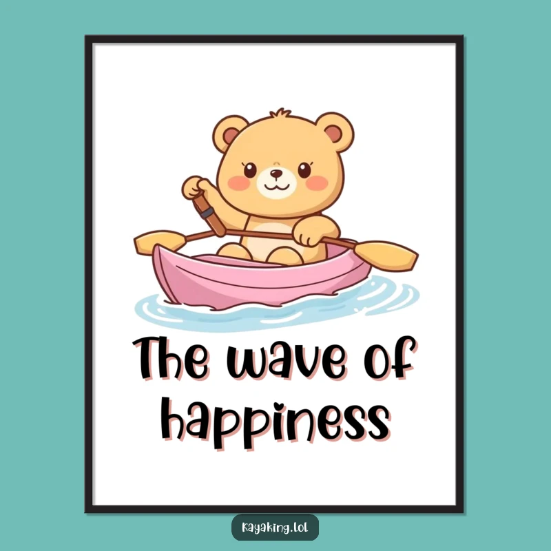 Funny Happy Bear Kayak Digital Print: Cheerful Art, Perfect Gift for Art Lovers