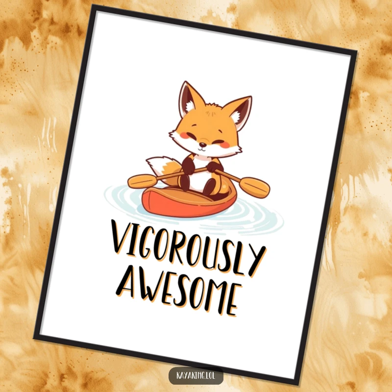 Funny Determined Fox Paddle Digital Art Print: A determined fox paddling vigorously, instant humorous artwork.
