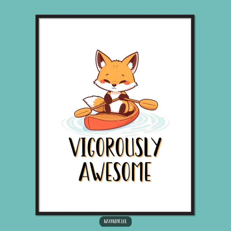 Funny Determined Fox Paddle Digital Art: Instant Energetic Decor