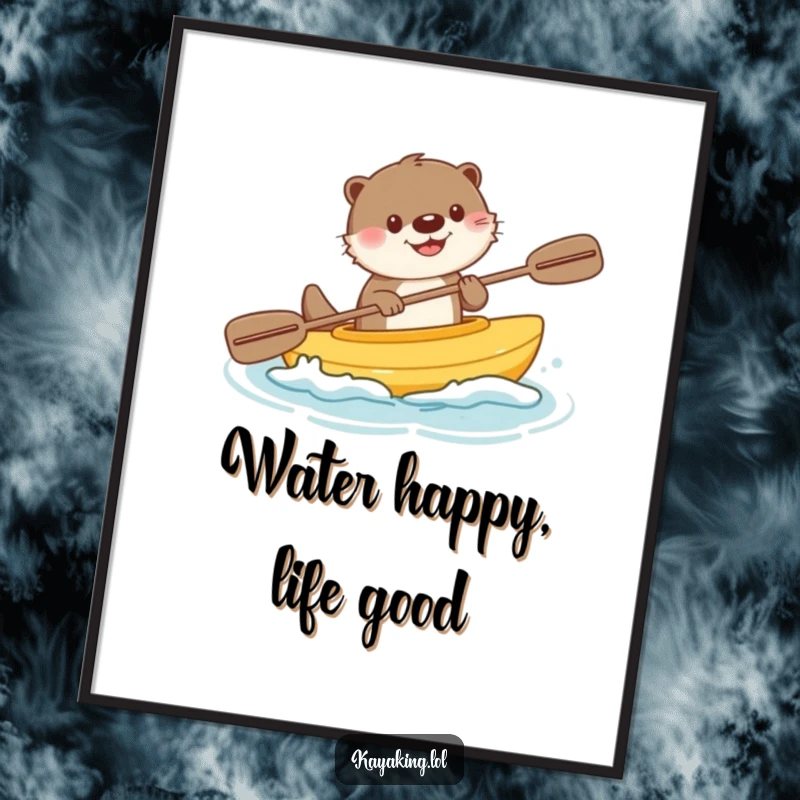 Funny digital art print of a happy otter kayaking with a cheerful splash, creating a lively and aquatic visual for your walls.