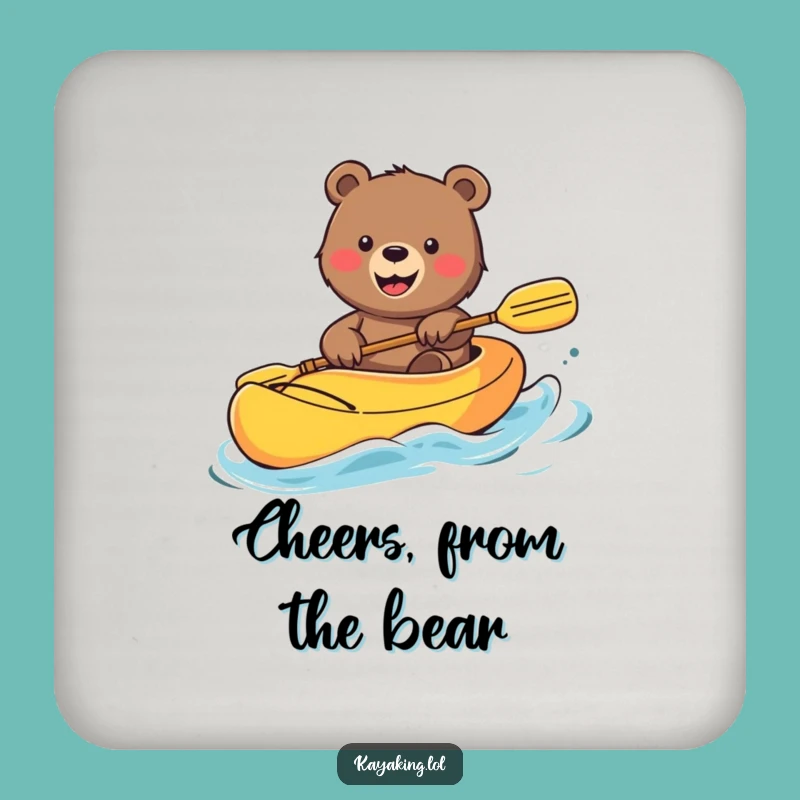 Funny Bear Kayak Coaster: Waving Grizzly's Bright Sip, Protect Surfaces with Humor