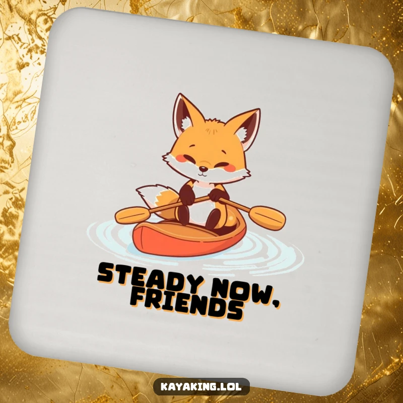Funny Determined Fox Paddle Coasters: A determined fox paddles hard, protecting surfaces with humor.