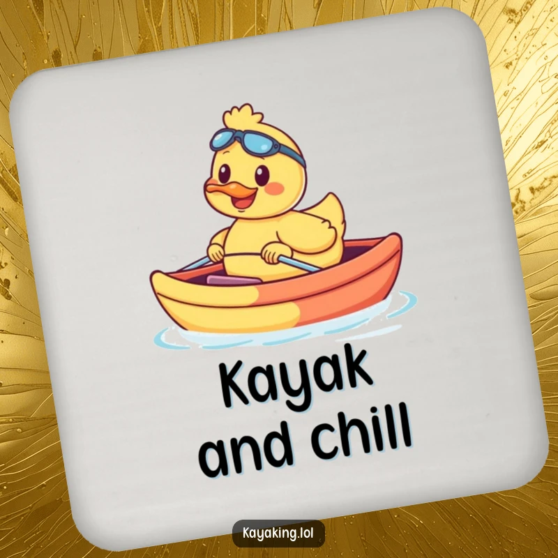 Funny duck in a small kayak, protecting surfaces from drinks with a cheerful, playful design. A neat accessory.