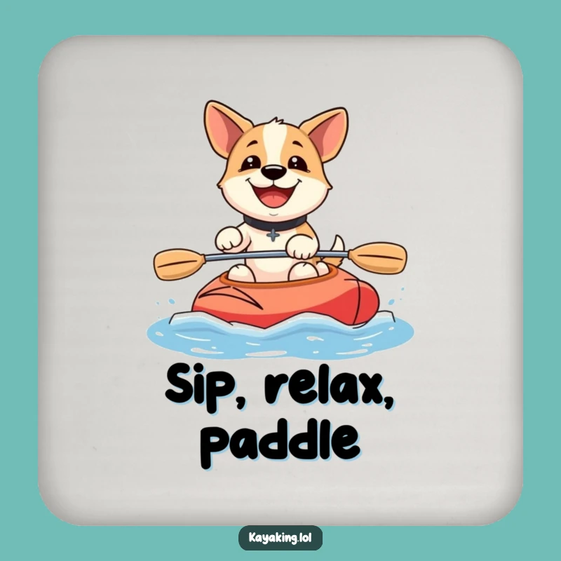 Funny Happy Dog Kayaking Coasters (Set of 4): Smiling Pup Paddles, Protect Surfaces, Funny Gift