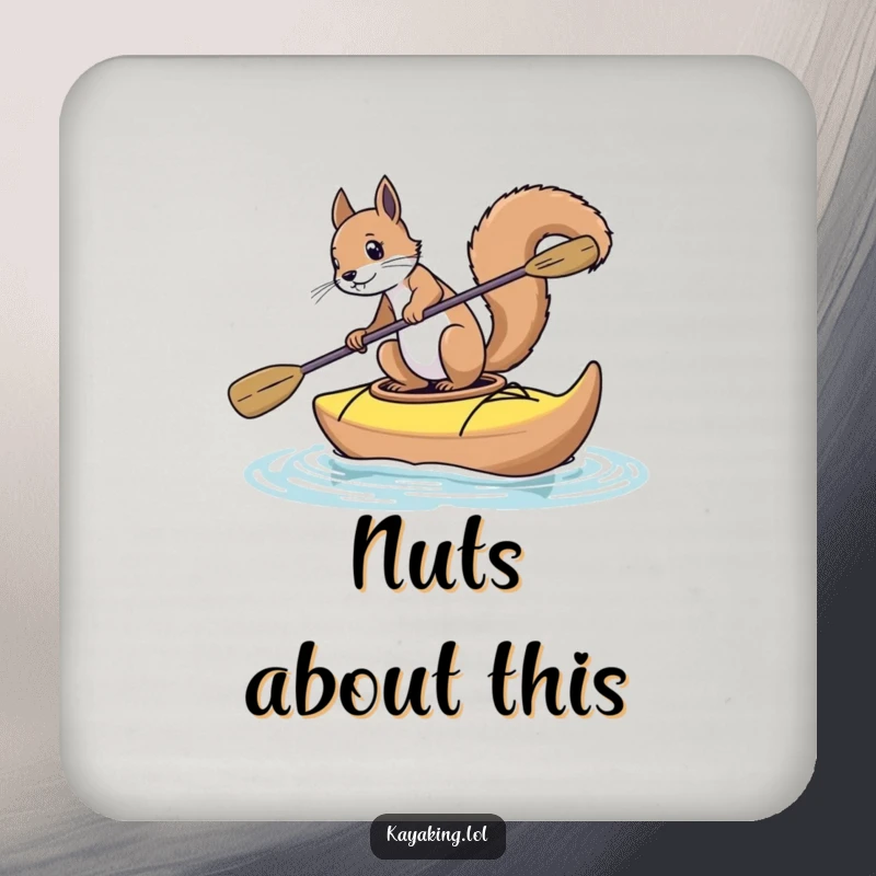 Funny squirrel coasters featuring a squirrel in a kayak, offering humorous protection for your tables during beverages.