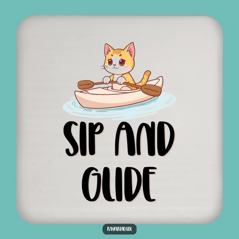 Funny Kayak Cat Coaster: Curious Kitty's Calm Sip, Protect Surfaces with Humor