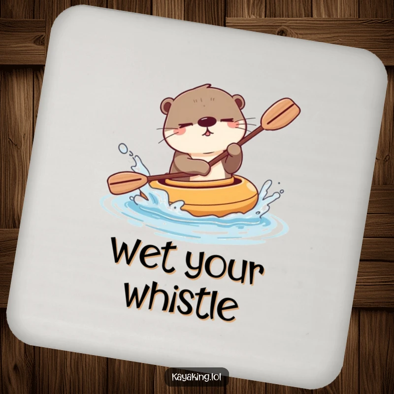 Funny winking otter splashing water playfully from its kayak, offering protection with a charming wink. This coaster is a splash of fun.