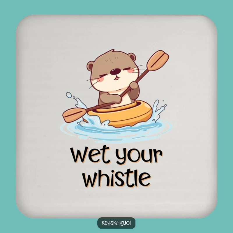 Funny Winking Otter Kayak Drink Coaster - Playful Cartoon Surface Protection