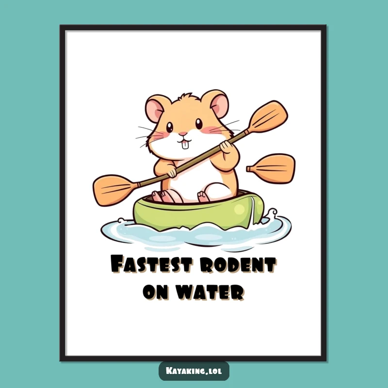 Funny Determined Hamster Kayak Poster: Motivational Wall Art, Perfect Gift for Dreamers