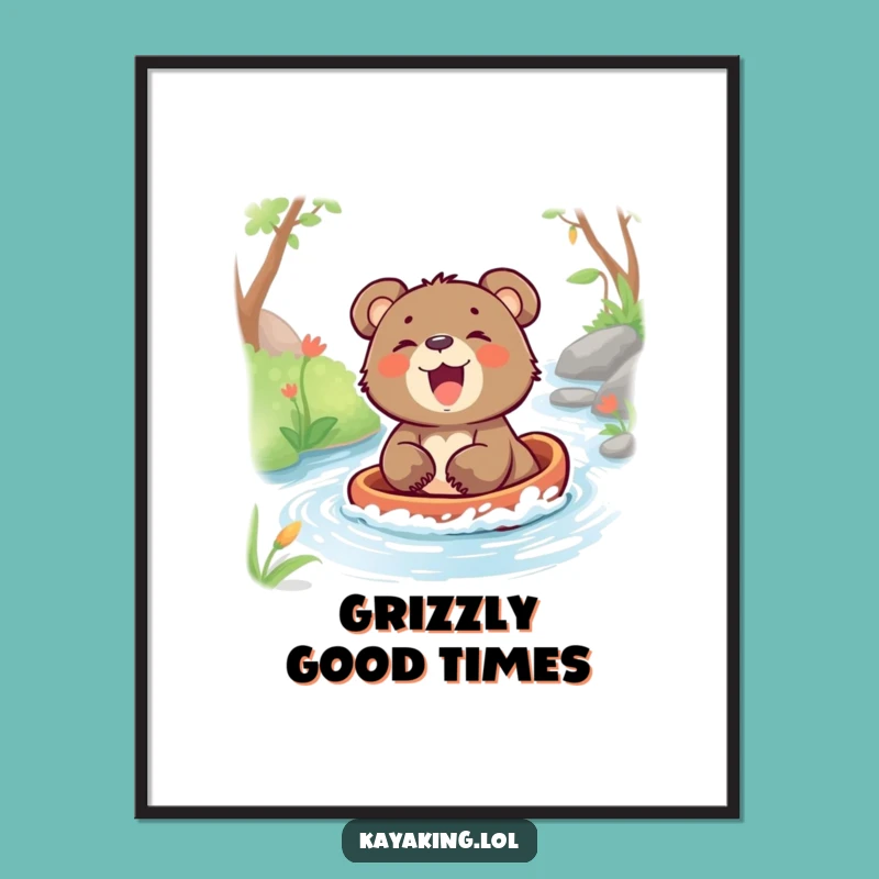 Funny Bear Cub Stream Art Poster: Laugh Out Loud Decor, Funny Gift