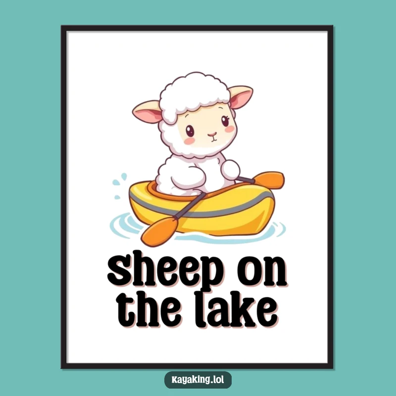 Funny Fluffy Sheep Kayak Poster - Whimsical Cartoon Animal Art Gift