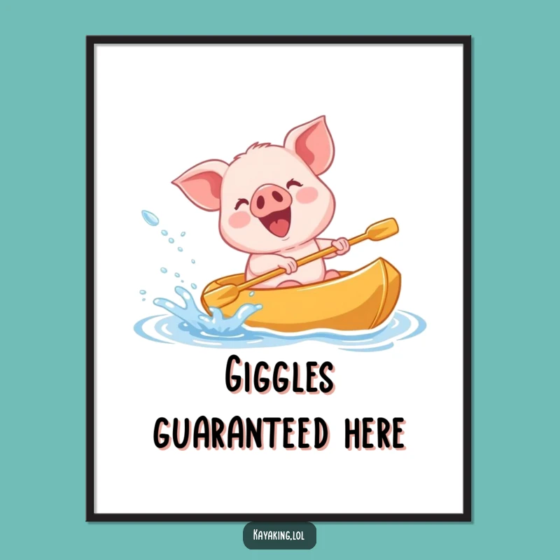 Funny Giggling Piglet Kayak Poster - Joyful Splash Art