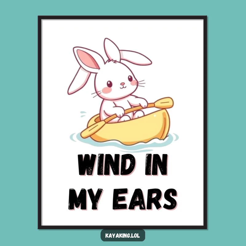 Funny Playful Bunny Poster: Adorable Kayak Art for Instant Cheer - Gift